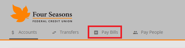 Screenshot showing the location of Bill Pay within Online Banking.